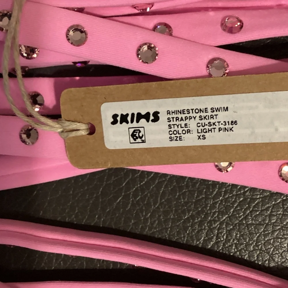 NWT SKIMS Size XS‎ Pink Rhinestone Swim Strappy Skirt